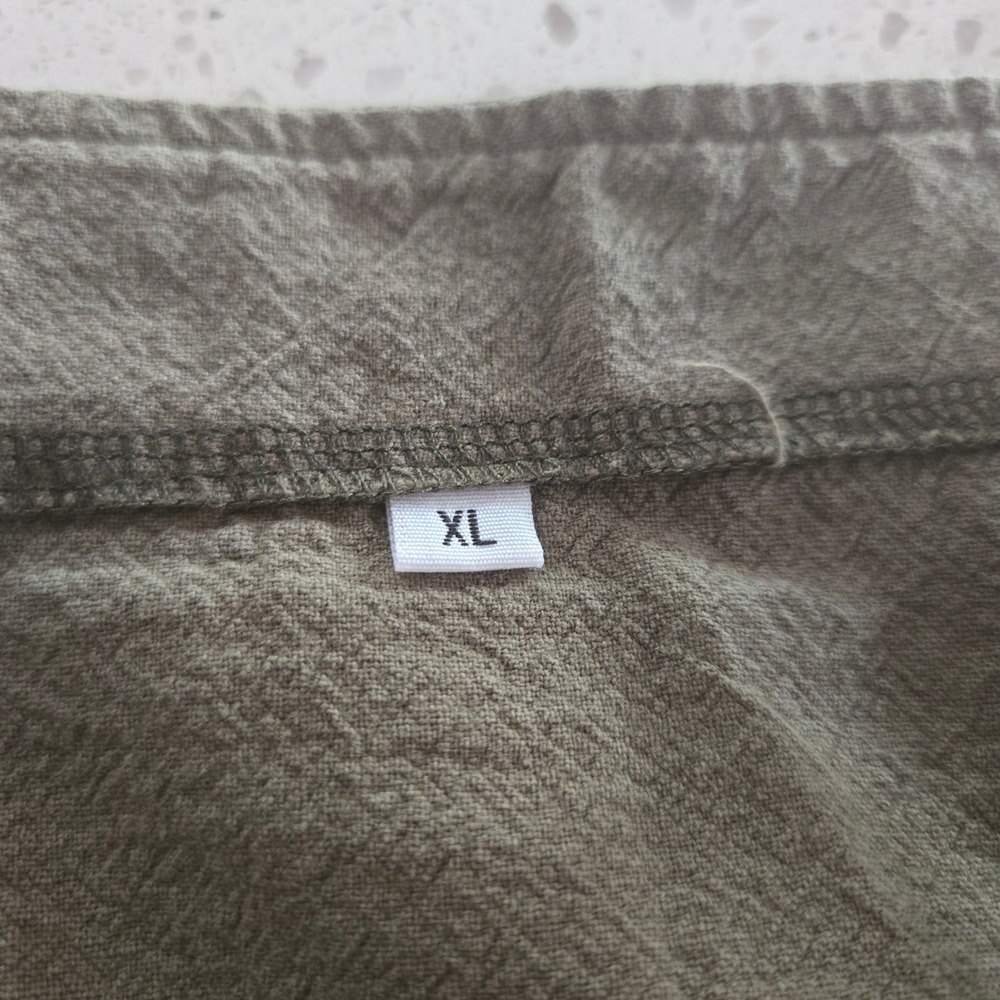 Overalls Womens XL Olive Green Linen Blend Wide Leg Cropped Jumpsuit Boho Relax - Picture 7 of 7